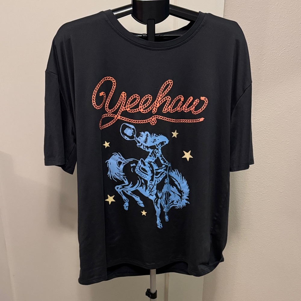 SHEIN Yeehaw Cowboy Graphic Black Tee